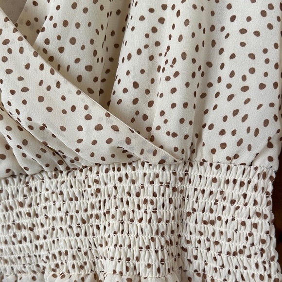 3/$20 bundle deal!!!!! Japna Beige Polka Dot Smocked Blouse - Picture 4 of 4